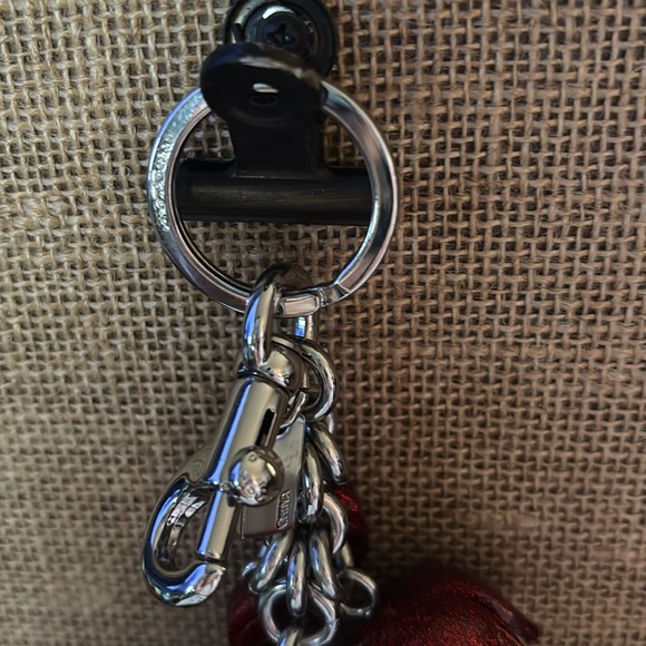 Coach Tea Rose Key Chain/Bag Charm—Silver and Red - Picture 6 of 8
